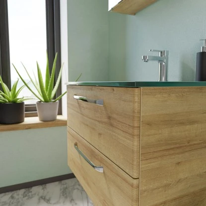 Pelipal Badmöbelset TrenTino M. Unterschrank + Glaswaschti. 107 Cm Riviera Eiche – Bild 10