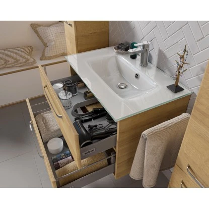 Pelipal Badmöbelset TrenTino M. Unterschrank + Glaswaschti. 107 Cm Riviera Eiche – Bild 9