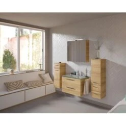 Pelipal Badmöbelset TrenTino Mit Midischrank + Unterschrank 137 Cm Riviera Eiche
