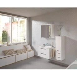 Pelipal Badmöbel-Set TrenTino Mit Midischrank Und 3D-Spiegelschrank 110 Cm Weiß