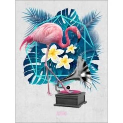 Leinwandbild Flamingo On Jukebox 57 Cm X 77 Cm