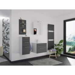 Posseik Badmöbel-Set Viva 60 Cm Anthrazit Seidenglanz 4-teilig