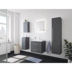 Posseik Badmöbel-Set Homeline 60 Cm Anthrazit Seidenglanz 5-teilig