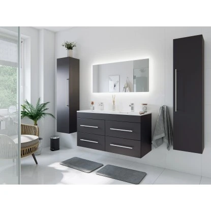 Posseik Badmöbelset Argos Anthrazit Seidenglanz Inkl. LED Spiegel Mit Touch-Funk