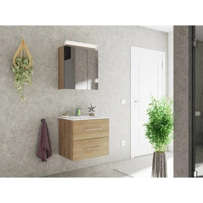 Posseik Badmöbel-Set Homeline 60 Cm Weiß Eiche Hell 3-teilig