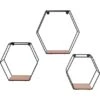 Mirrors & More Metall-Wandregal-Set 6-Eckig Sarah Mit Holz