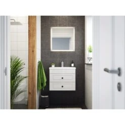 Posseik Badmöbel-Set Carpo SlimLine HxB: 52 X 60 Cm Mit LED-Spiegel Weiß Hochgl.