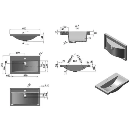 Posseik Badmöbel-Set Carpo SlimLine HxB: 52 X 60 Cm Mit LED-Spiegel Weiß Hochgl. – Bild 6