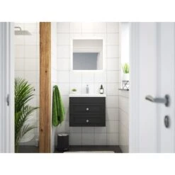 Posseik Badmöbel-Set Carpo SlimLine HxB: 52 X 60 Cm Mit LED-Spiegel Anthrazit