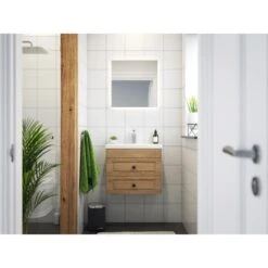 Posseik Badmöbel-Set Carpo SlimLine HxB: 52 X 60 Cm Mit LED-Spiegel Eiche Hell