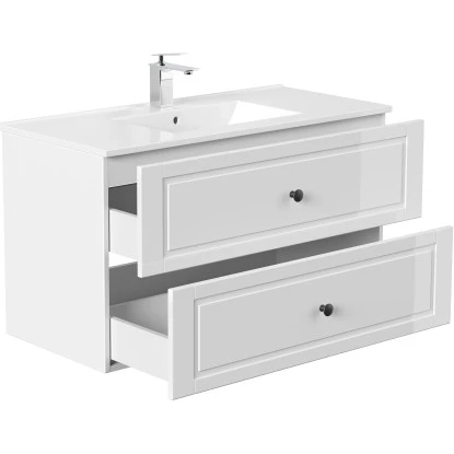 Posseik Badmöbel-Set Homeline H X B X T: 56 Cm X 101 Cm X 46,5 Cm Weiß Hochglanz – Bild 4