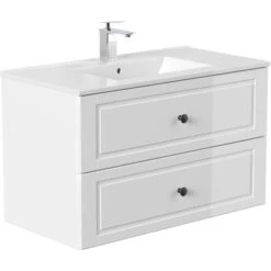 Posseik Badmöbel-Set Homeline H X B X T: 56 Cm X 91 Cm X 46,5 Cm Weiß Hochglanz