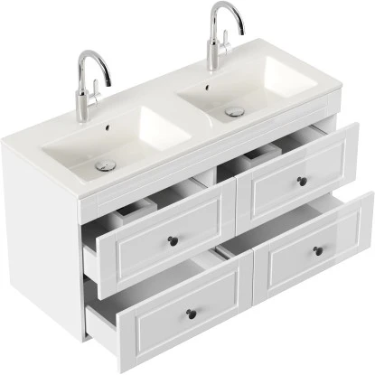Posseik Badmöbel-Set Argos + Doppel-Waschbecken H60 X B120 X T46 Cm Weiß Hochgl. – Bild 2