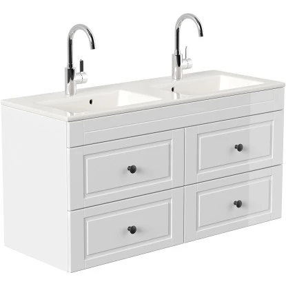 Posseik Badmöbel-Set Argos + Doppel-Waschbecken H60 X B120 X T46 Cm Weiß Hochgl. – Bild 3