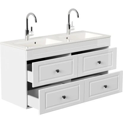 Posseik Badmöbel-Set Argos + Doppel-Waschbecken H60 X B120 X T46 Cm Weiß Hochgl. – Bild 4