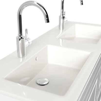 Posseik Badmöbel-Set Argos + Doppel-Waschbecken H60 X B120 X T46 Cm Weiß Hochgl. – Bild 5