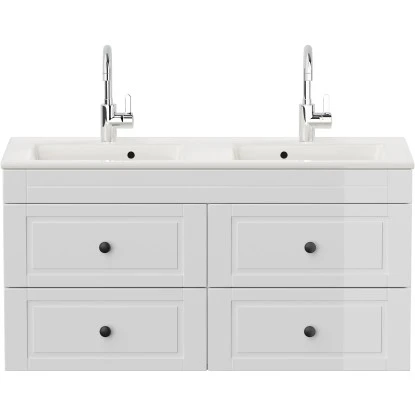 Posseik Badmöbel-Set Argos + Doppel-Waschbecken H60 X B120 X T46 Cm Weiß Hochgl. – Bild 6