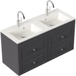 Posseik Badmöbel-Set Argos + Doppel-Waschbecken H60 X B120 X T46 Cm Anthrazit