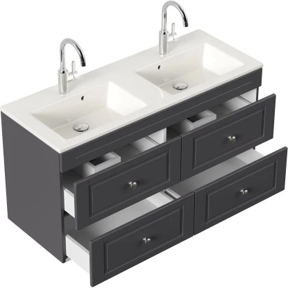 Posseik Badmöbel-Set Argos + Doppel-Waschbecken H60 X B120 X T46 Cm Anthrazit – Bild 2