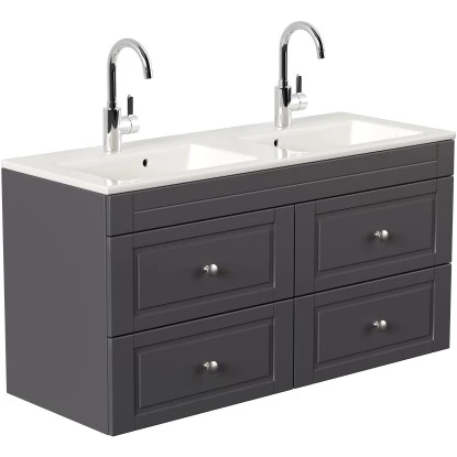 Posseik Badmöbel-Set Argos + Doppel-Waschbecken H60 X B120 X T46 Cm Anthrazit – Bild 3