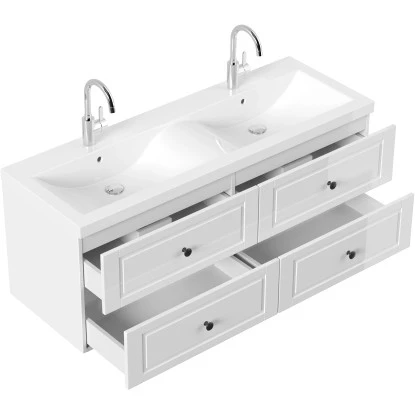 Posseik Badmöbel-Set Aurelion XL + Doppelwaschbecken 57 X 143 X 51 Cm Weiß HoGl. – Bild 2