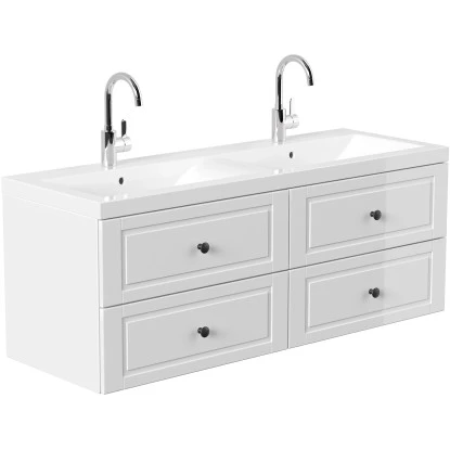 Posseik Badmöbel-Set Aurelion XL + Doppelwaschbecken 57 X 143 X 51 Cm Weiß HoGl. – Bild 3