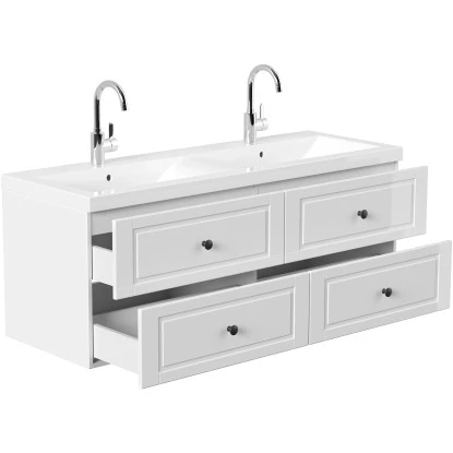 Posseik Badmöbel-Set Aurelion XL + Doppelwaschbecken 57 X 143 X 51 Cm Weiß HoGl. – Bild 4