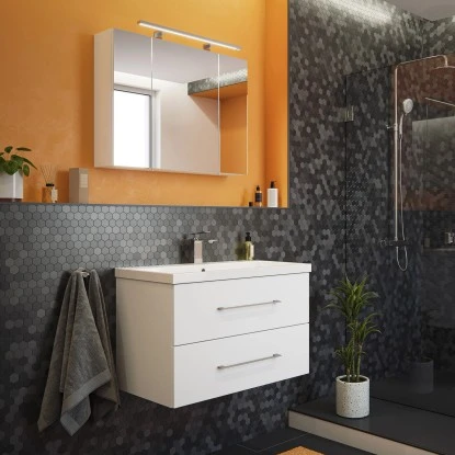 Posseik Badmöbel-Set Piano Weiß Matt 80 Cm 3-teilig – Bild 10