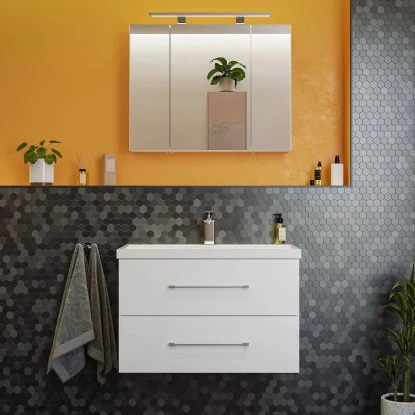 Posseik Badmöbel-Set Piano Weiß Matt 80 Cm 3-teilig