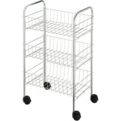 Wenko Rollwagen Florenz Silber Mit 3 Ablagen 63 Cm X 38 Cm X 25 Cm