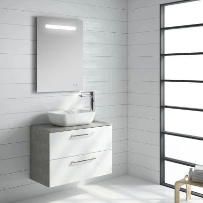 Waschbeckenunterschrank Cheese 60 Cm 2S Weiß/Beton – Bild 2