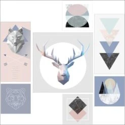 Leinwandbild Canvas-Art Geometrical Forms And Animals 44 Cm X 44 Cm