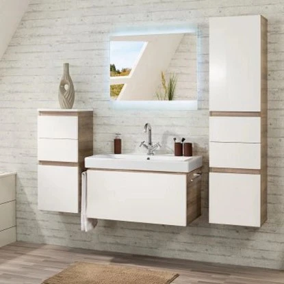 Fackelmann Waschbeckenunterschrank 85 Cm Piuro Graueiche-Weiß – Bild 2