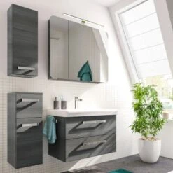 Pelipal Badmöbel-Set 81 Cm Quantum 02 Graphit Struktur Quer EEK: A-A++