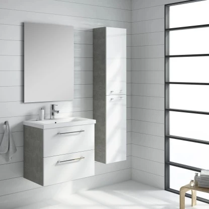 Waschbeckenunterschrank Cheese 60 Cm 2S Weiß/Beton – Bild 4