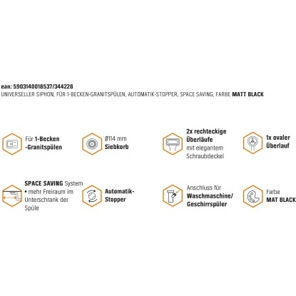 Miló Röhrensiphon-Set Mit Exzenter Mattschwarz Ø 114 Mm – Bild 7