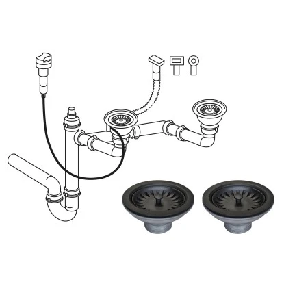 Miló Röhrensiphon-Set Für Doppelbecken Mit Exzenter Mattschwarz Ø 114 Mm – Bild 6
