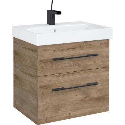 Maximus Waschbeckenunterschrank Madrid 60 Cm Canela Eiche Mit Schwarzen Griffen – Bild 2