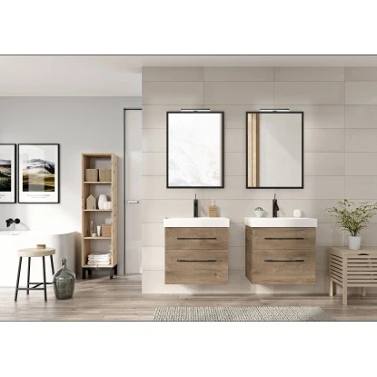 Maximus Waschbeckenunterschrank Madrid 60 Cm Canela Eiche Mit Schwarzen Griffen – Bild 4