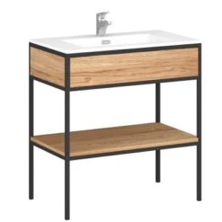 Astor Waschbeckenunterschrank 80 Cm Linus Eiche-Schwarz