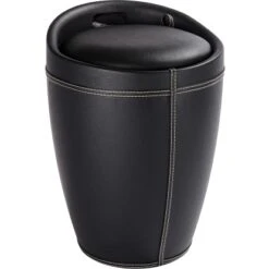 Wenko Hocker Candy Black Lederoptik 50,5 Cm X 36 Cm X 36 Cm