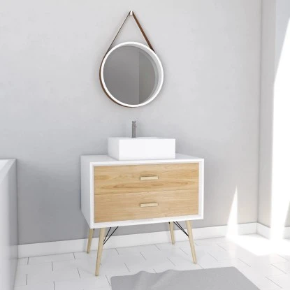 Aurlane Waschtischunterschrank 80 Cm Fjord Eiche-Weiß – Bild 2