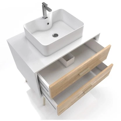 Aurlane Waschtischunterschrank 80 Cm Fjord Eiche-Weiß – Bild 3