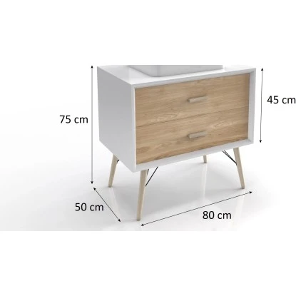 Aurlane Waschtischunterschrank 80 Cm Fjord Eiche-Weiß – Bild 6