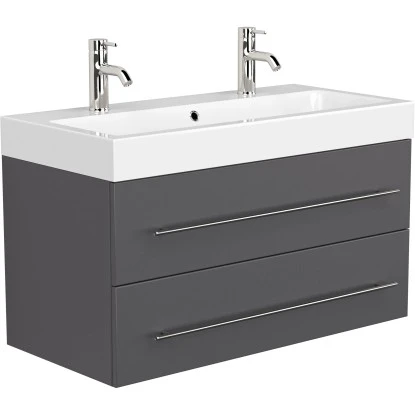 Posseik Badmöbel-Set Livono 100 Cm Anthrazit Seidenglanz 3-teilig – Bild 4