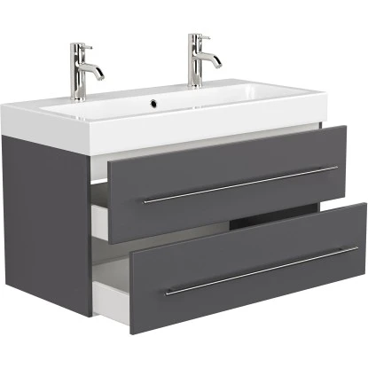 Posseik Badmöbel-Set Livono 100 Cm Anthrazit Seidenglanz 3-teilig – Bild 5