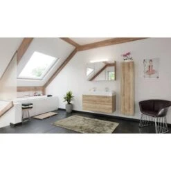 Posseik Badmöbel-Set Livono 100 Cm Eiche Hell Seidenglanz 3-teilig