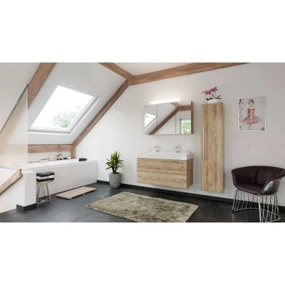 Posseik Badmöbel-Set Livono 100 Cm Eiche Hell Seidenglanz 3-teilig