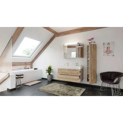 Posseik Badmöbel-Set Livono 100 Cm Eiche Hell Seidenglanz 3-teilig – Bild 3