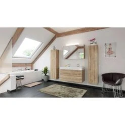 Posseik Badmöbel-Set Livono 100 Cm Eiche Hell Seidenglanz 4-teilig